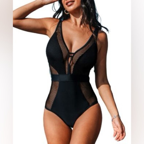 Cupshe Black Mesh Detail Swimsuit - Picture 1 of 4